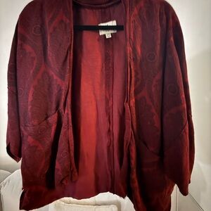 American Eagle Outfitters Burgundy Paisley Open-Front Cardigan
